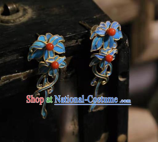 Chinese Cheongsam Ear Accessories Traditional Culture Jewelry Blueing Earrings