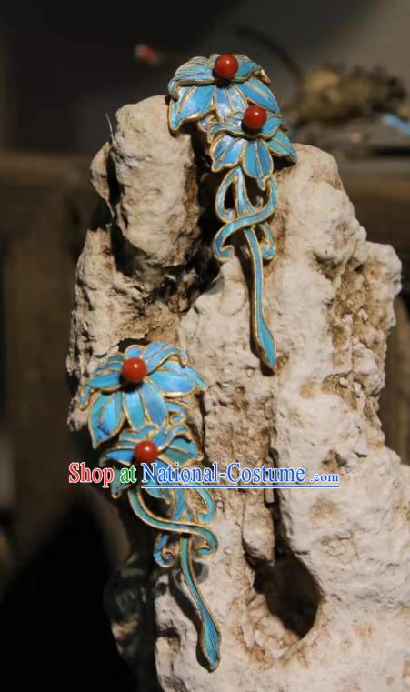 Chinese Cheongsam Ear Accessories Traditional Culture Jewelry Blueing Earrings