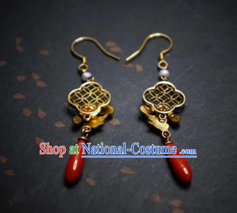 Chinese Cheongsam Filigree Ear Accessories Traditional Culture Jewelry Agate Earrings