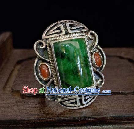 Chinese Handmade Jadeite Ring National Silver Jewelry Circlet