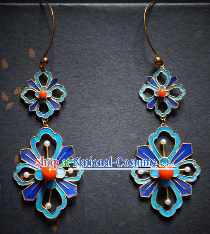 Handmade Chinese Cheongsam Blueing Flowers Ear Accessories Traditional Culture Jewelry Coral Earrings