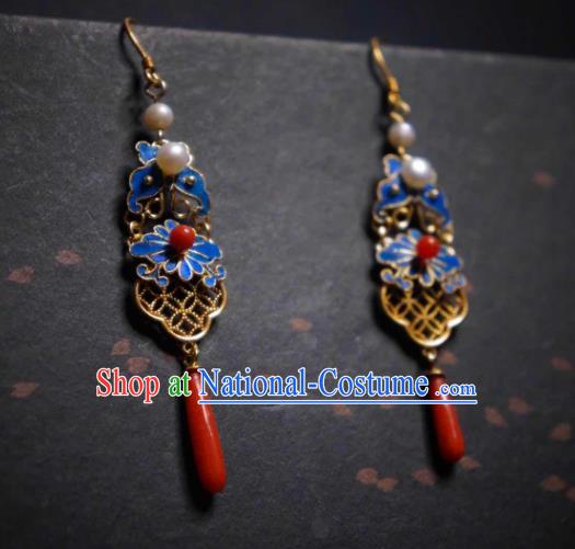 Handmade Chinese Cheongsam Butterfly Ear Accessories Traditional Culture Jewelry Agate Pearls Earrings