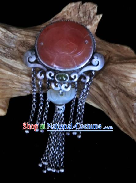 Handmade Chinese Jade Ingot Necklace Accessories National Agate Carving Lotus Necklet Pendant