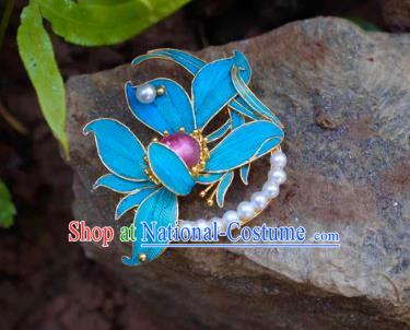 China Traditional Cheongsam Orchids Breastpin Jewelry Handmade Pearls Brooch Tourmaline Accessories