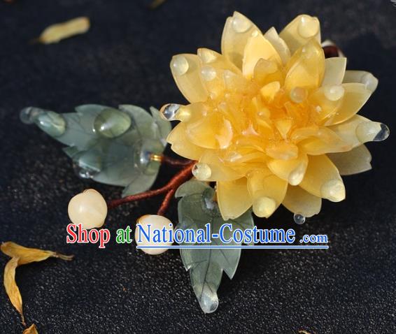 China Classical Ming Dynasty Hairpin Traditional Hair Accessories Hanfu Yellow Peony Hair Stick