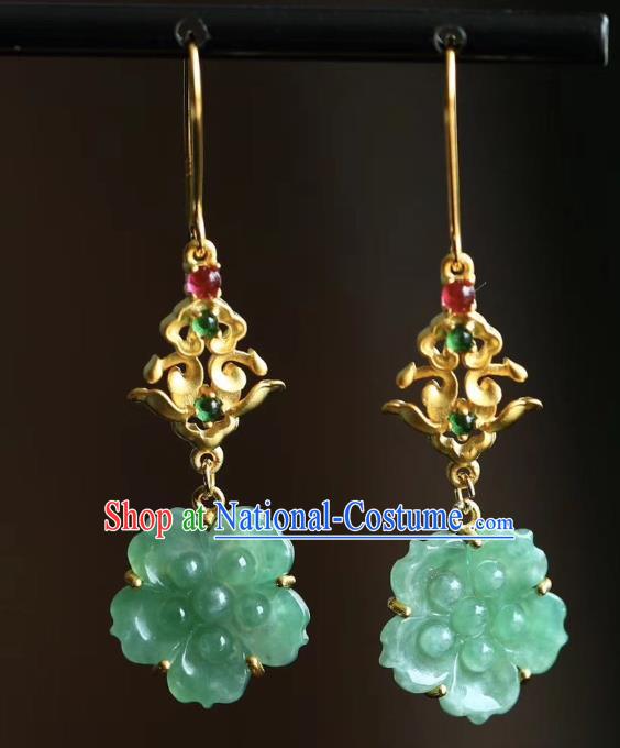 China Traditional Golden Ear Accessories Classical Cheongsam Jade Plum Blossom Earrings