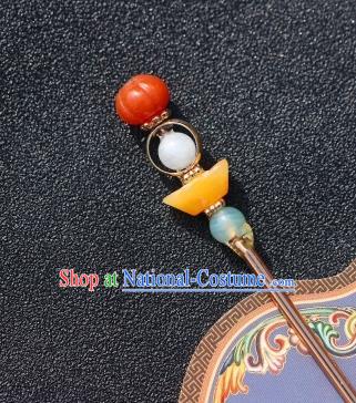 China Classical Ming Dynasty Beeswax Ingot Hairpin Hanfu Agate Hair Stick Traditional Hair Accessories