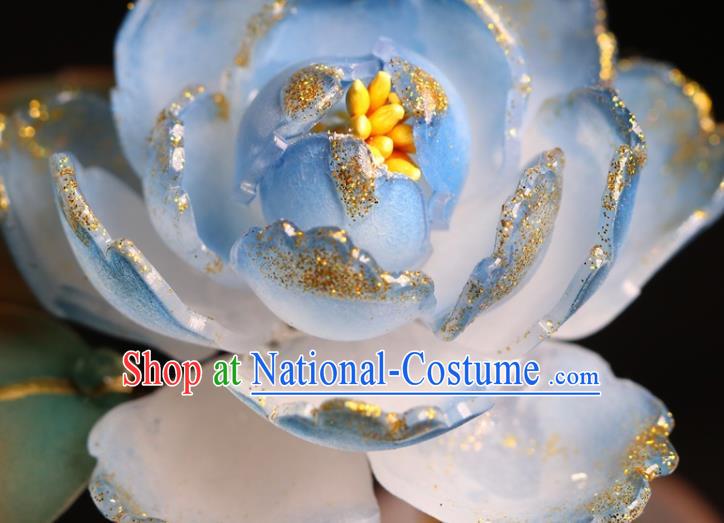 China Hanfu Blue Peony Hair Stick Classical Hair Accessories Traditional Ming Dynasty Princess Hairpin