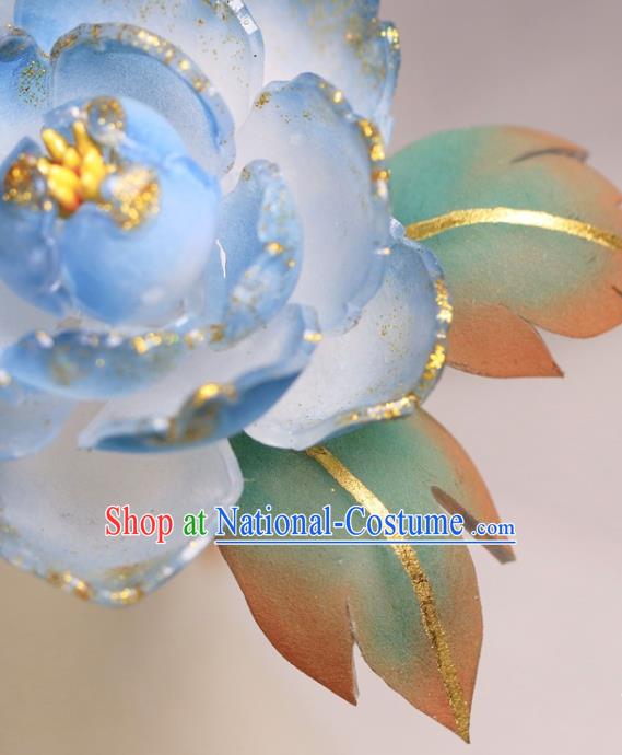 China Hanfu Blue Peony Hair Stick Classical Hair Accessories Traditional Ming Dynasty Princess Hairpin