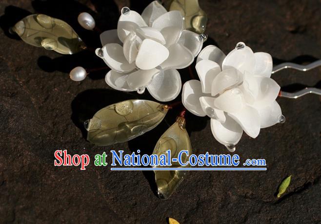 China Traditional Ming Dynasty Princess Hairpin Classical Hair Accessories Hanfu White Jasmine Flowers Hair Stick