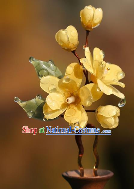 China Hanfu Yellow Flowers Hair Stick Traditional Song Dynasty Princess Hairpin Classical Hair Accessories