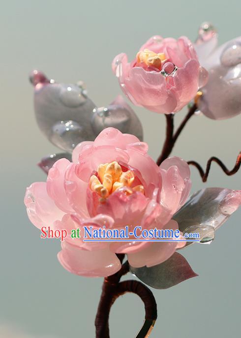 China Hanfu Pink Rose Hair Stick Classical Hair Accessories Traditional Ming Dynasty Princess Flowers Hairpin