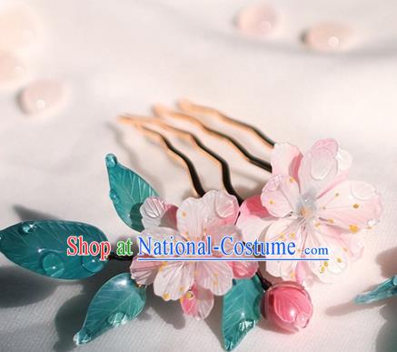 China Classical Hair Accessories Traditional Ming Dynasty Princess Hairpin Hanfu Pink Begonia Hair Comb