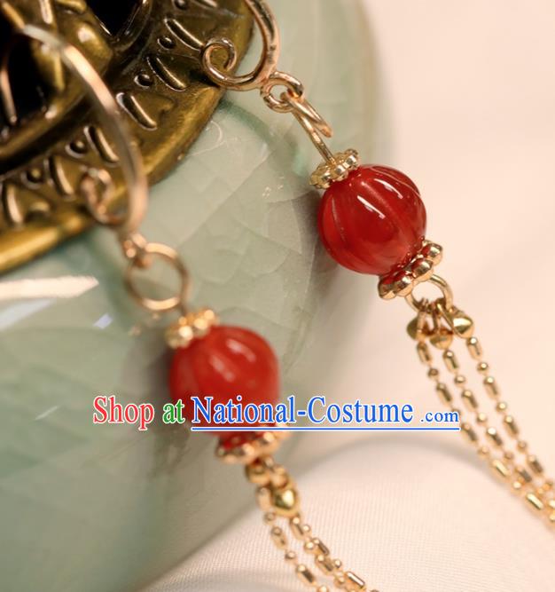 Chinese Handmade Golden Tassel Ear Accessories Traditional Song Dynasty Agate Lantern Earrings