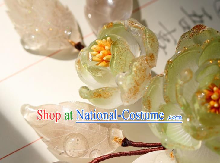 China Classical Hanfu Green Flowers Hair Stick Traditional Ming Dynasty Princess Hairpin Hair Accessories