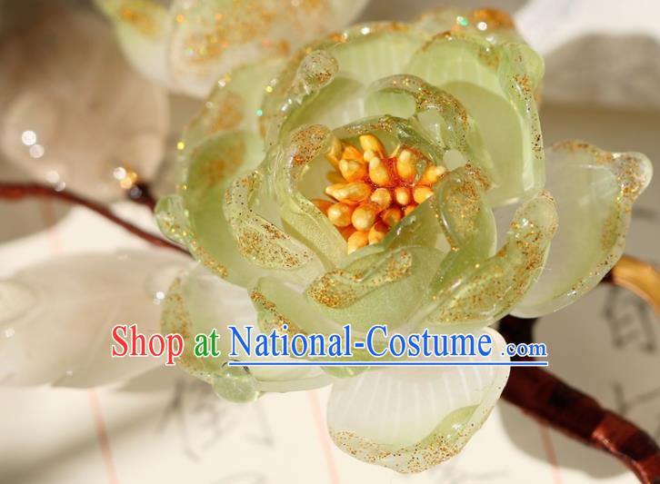 China Classical Hanfu Green Flowers Hair Stick Traditional Ming Dynasty Princess Hairpin Hair Accessories