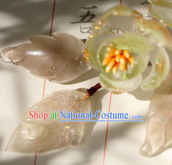 China Classical Hanfu Green Flowers Hair Stick Traditional Ming Dynasty Princess Hairpin Hair Accessories