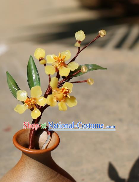 China Classical Hair Accessories Hanfu Yellow Jasminum Hair Stick Traditional Ming Dynasty Princess Hairpin