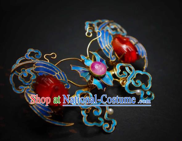 China Handmade Blueing Cranes Brooch Traditional Cheongsam Breastpin Jewelry Agate Accessories