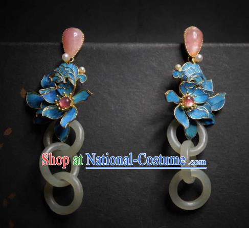 Handmade Chinese Cheongsam Jade Ear Accessories Traditional Culture Jewelry Rose Quartz Earrings