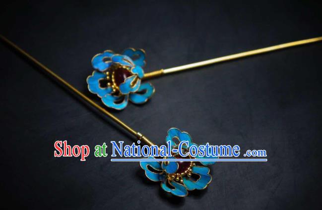 Chinese Handmade Ruby Hairpin Ancient Qing Dynasty Empress Hair Stick Traditional Hair Jewelry