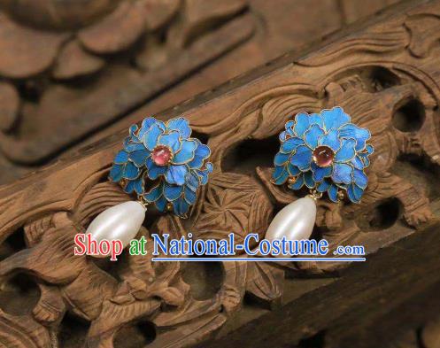 Handmade Chinese Tourmaline Ear Accessories Traditional Culture Jewelry Cheongsam Pearls Earrings