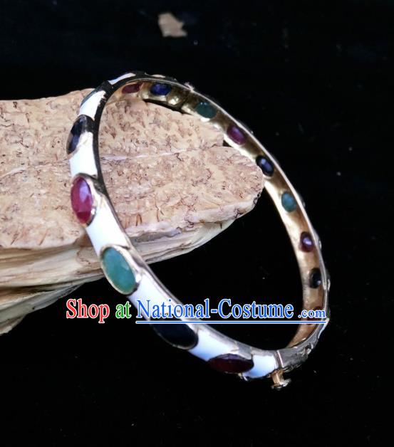 Handmade Chinese Enamel White Bangle Accessories National Wedding Gems Bracelet