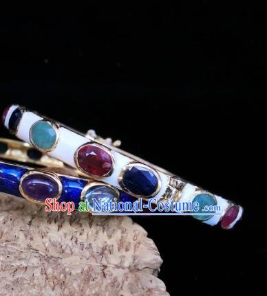 Handmade Chinese Enamel White Bangle Accessories National Wedding Gems Bracelet