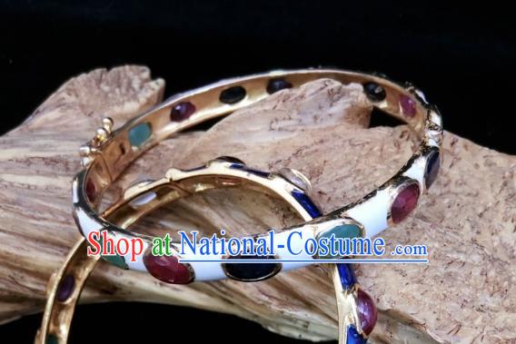 Handmade Chinese Enamel White Bangle Accessories National Wedding Gems Bracelet