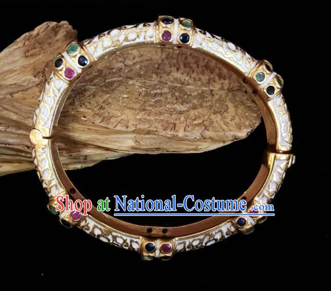 Handmade Chinese National Wedding Gems Bracelet Enamel White Bangle Accessories