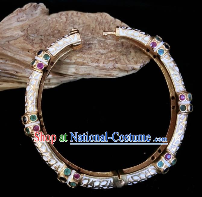 Handmade Chinese National Wedding Gems Bracelet Enamel White Bangle Accessories