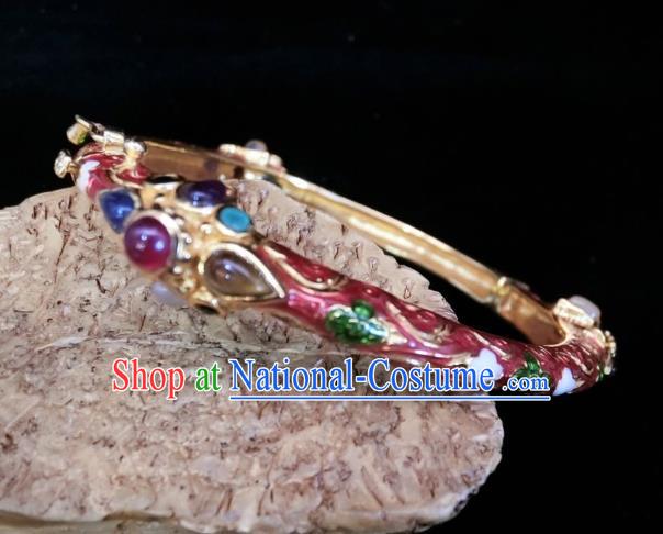 Handmade Chinese Wristlet Accessories National Enamel Red Bracelet Gems Bangle