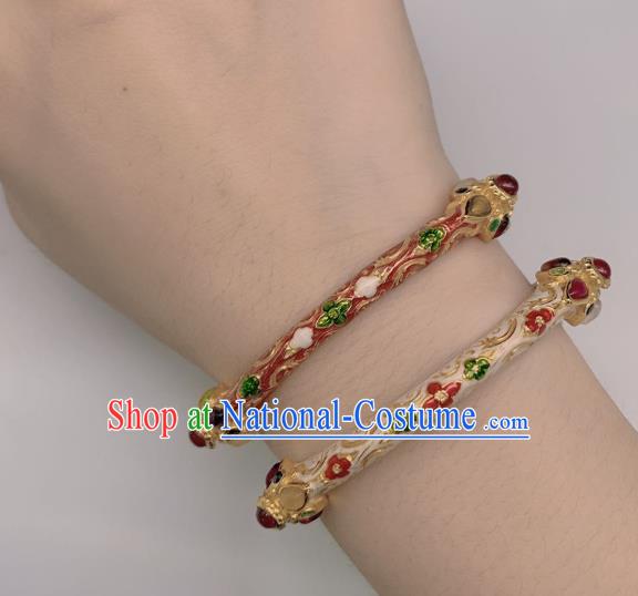 Handmade Chinese Wristlet Accessories National Enamel Red Bracelet Gems Bangle