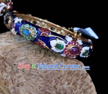 Handmade Chinese Gems Bangle Wristlet Accessories National Enamel Royalblue Bracelet