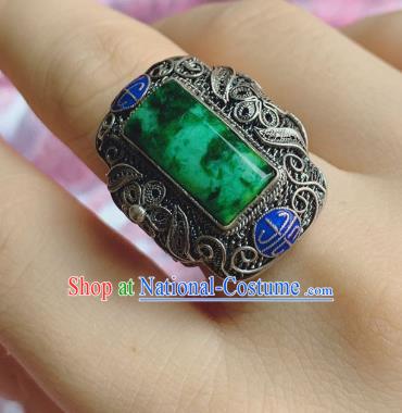 Chinese Handmade Blueing Silver Ring National Jewelry Jadeite Circlet