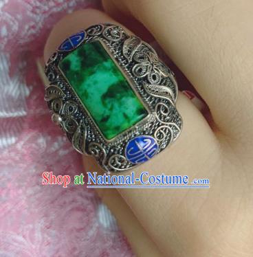 Chinese Handmade Blueing Silver Ring National Jewelry Jadeite Circlet