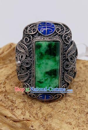 Chinese Handmade Blueing Silver Ring National Jewelry Jadeite Circlet