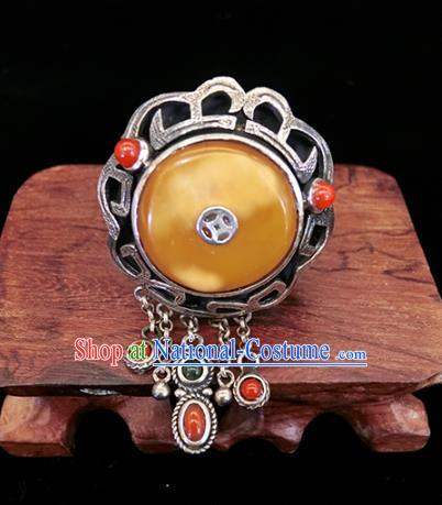 Chinese Handmade Silver Tassel Finger Ring National Jewelry Beeswax Circlet