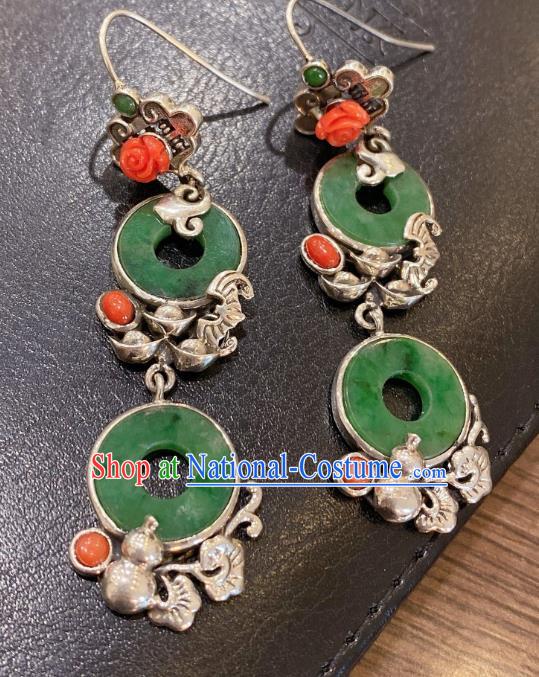 China Classical Agate Rose Earrings Traditional Handmade Jadeite Peace Buckle Ear Accessories