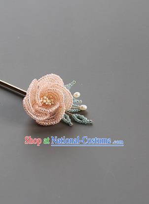 China Classical Beads Rose Hair Stick Hair Accessories Traditional Qing Dynasty Court Hairpin