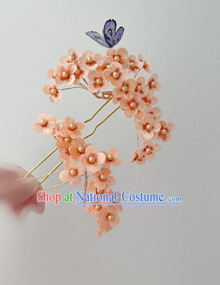 China Traditional Ming Dynasty Velvet Flowers Hair Stick Handmade Plum Blossom Hairpin