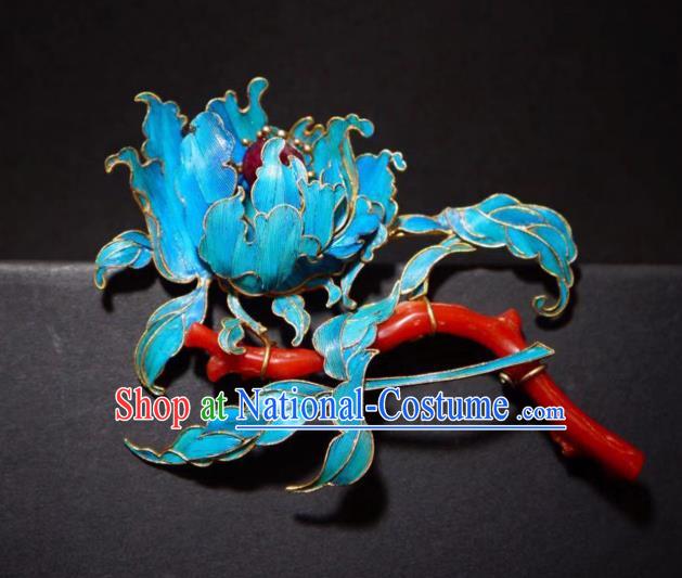 China Handmade Coral Brooch Accessories Traditional Qing Dynasty Ruby Peony Breastpin Jewelry