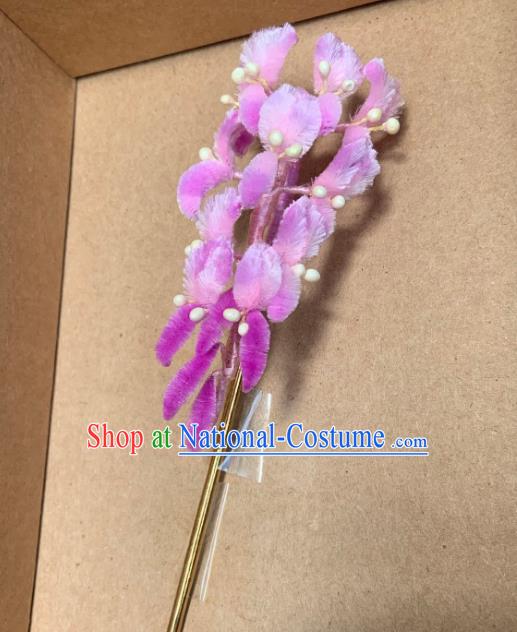 China Traditional Classical Velvet Wisteria Hairpin Ancient Qing Dynasty Hair Stick Accessories