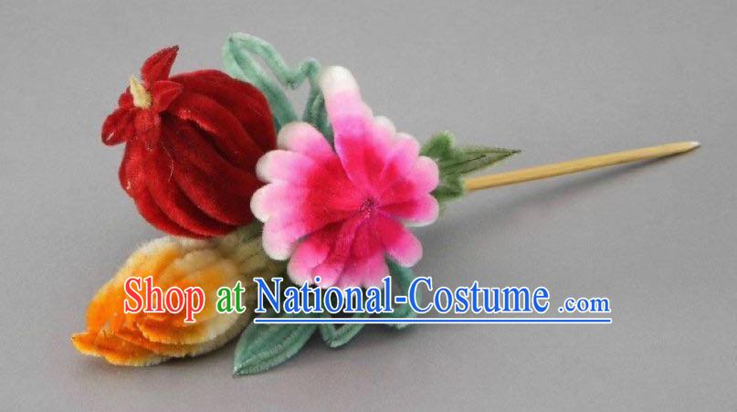 China Classical Velvet Chrysanthemum Hairpin Traditional Qing Dynasty Court Hair Stick