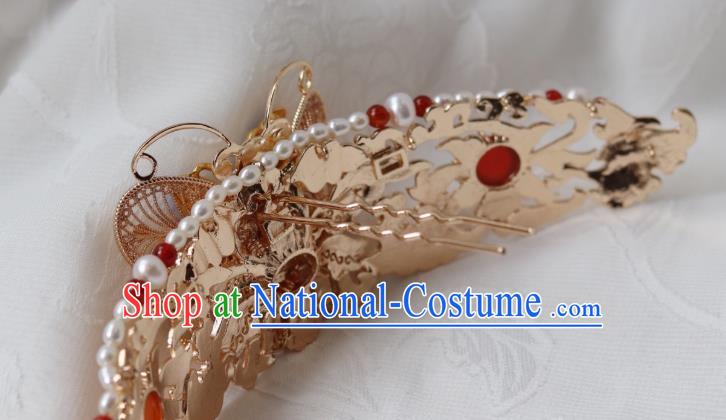 China Classical Blueing Butterfly Hair Crown Traditional Ming Dynasty Princess Hairpin