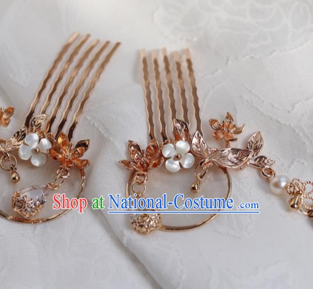 China Classical Golden Tassel Hair Comb Traditional Ming Dynasty Princess Shell Hairpin