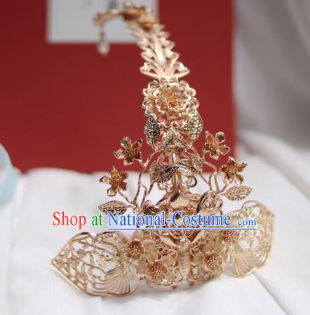 China Ancient Princess Ribbon Tassel Hairpin Traditional Jin Dynasty Golden Hair Crown