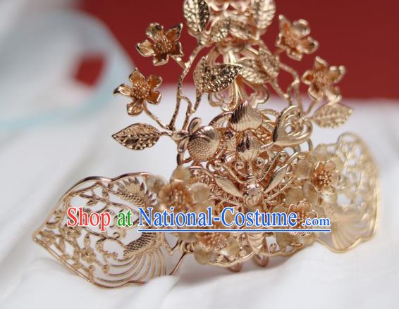 China Ancient Princess Ribbon Tassel Hairpin Traditional Jin Dynasty Golden Hair Crown