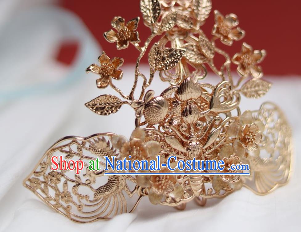 China Ancient Princess Ribbon Tassel Hairpin Traditional Jin Dynasty Golden Hair Crown