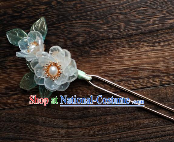 China Ancient Princess Pearls Hairpin Traditional Ming Dynasty White Gardenia Hair Stick